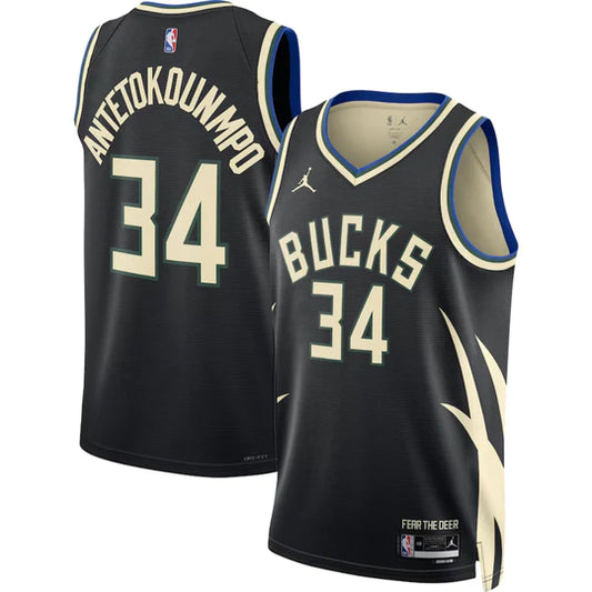 Milwaukee Bucks Jordan Black Swingman Jersey - Statement Edition